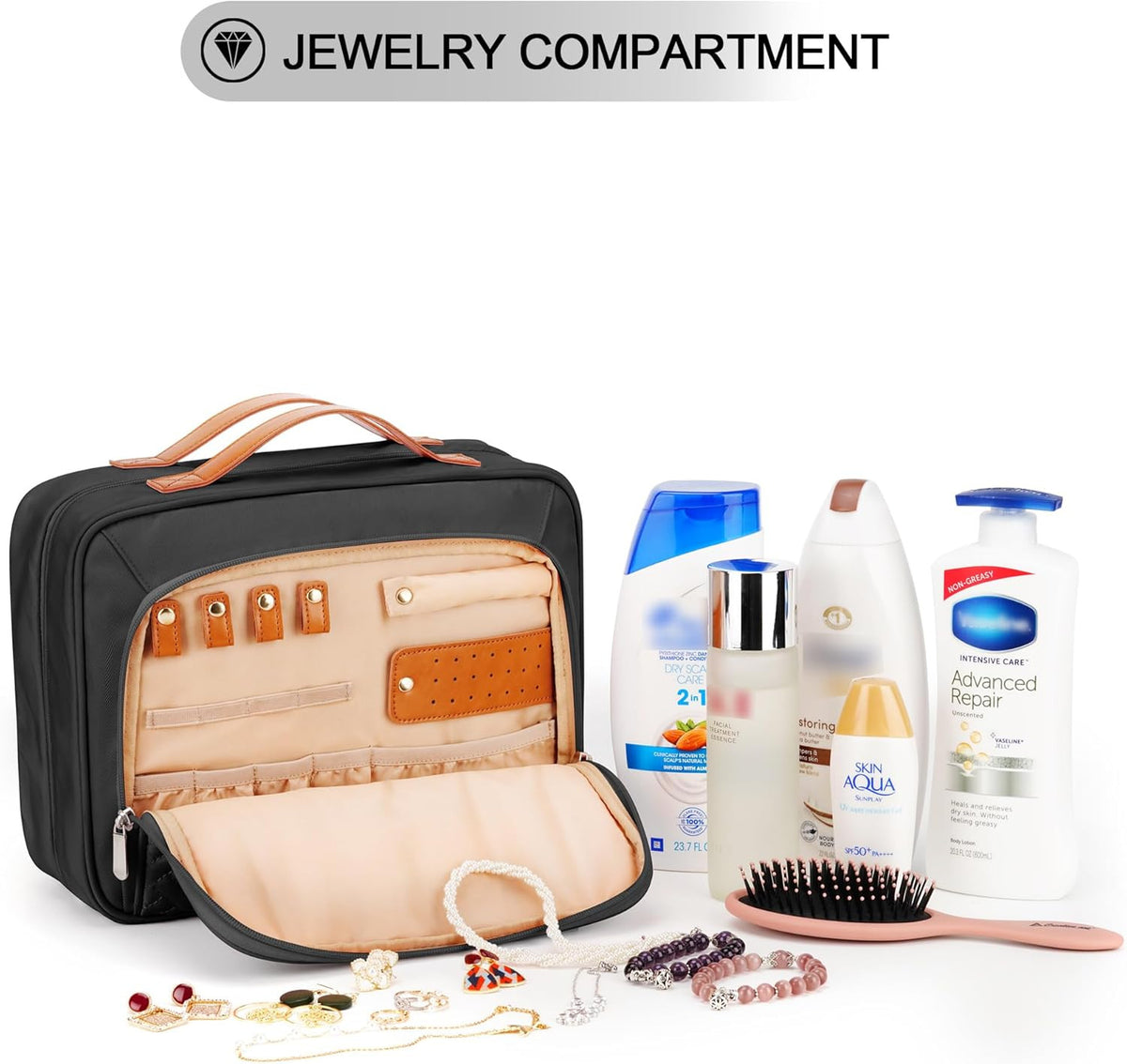 Travel Hanging Toiletry Bag for Women Waterproof Organizer with Jewelry Compartment