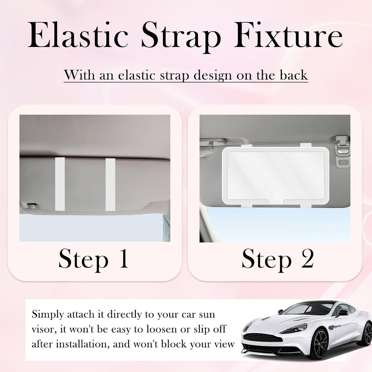 Rechargeable LED Car Vanity Mirror with Lights Touch Control White