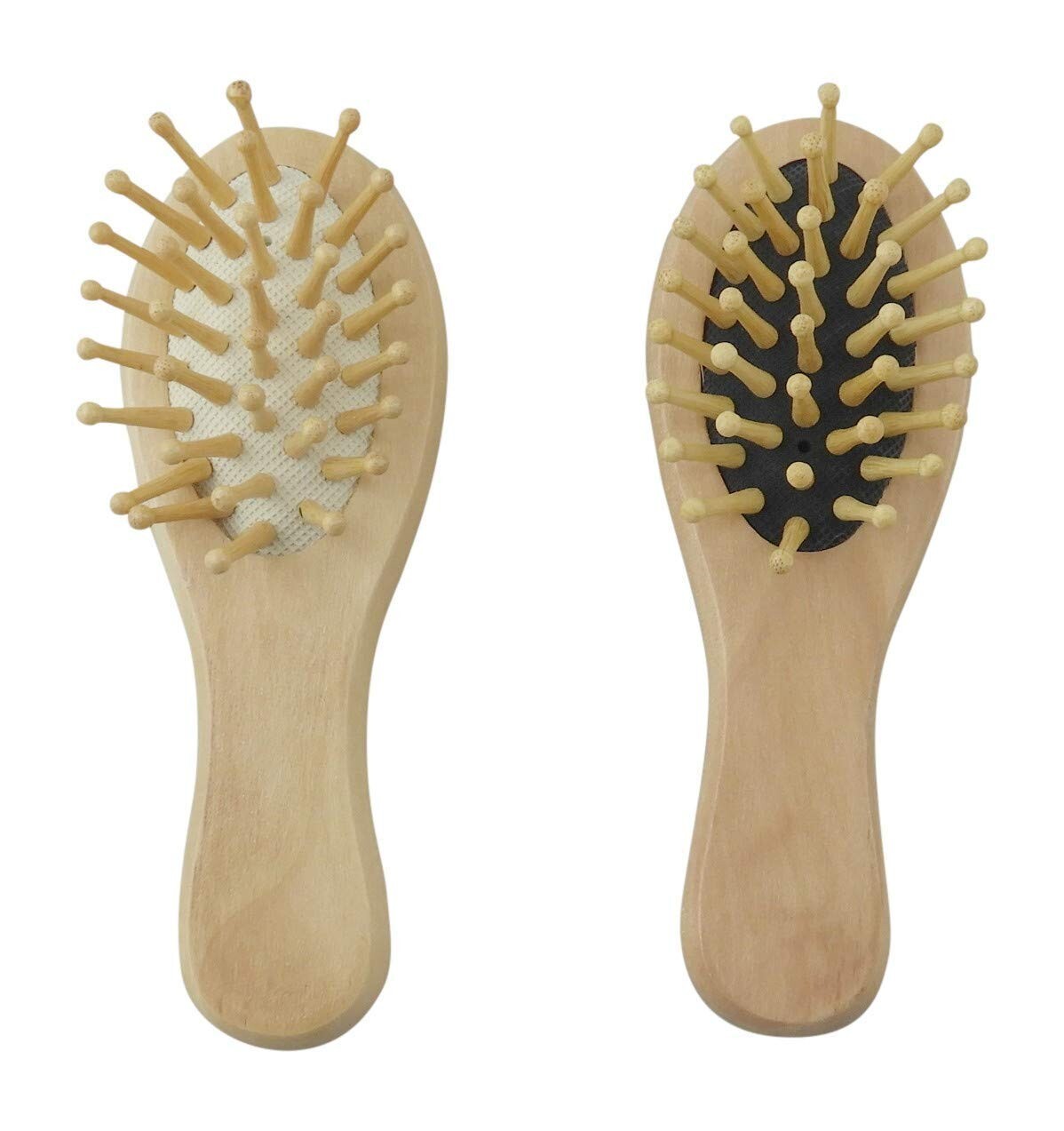 Mini Bamboo Hair Brushes 2-Pack Travel Detangling & Scalp Massage Tools