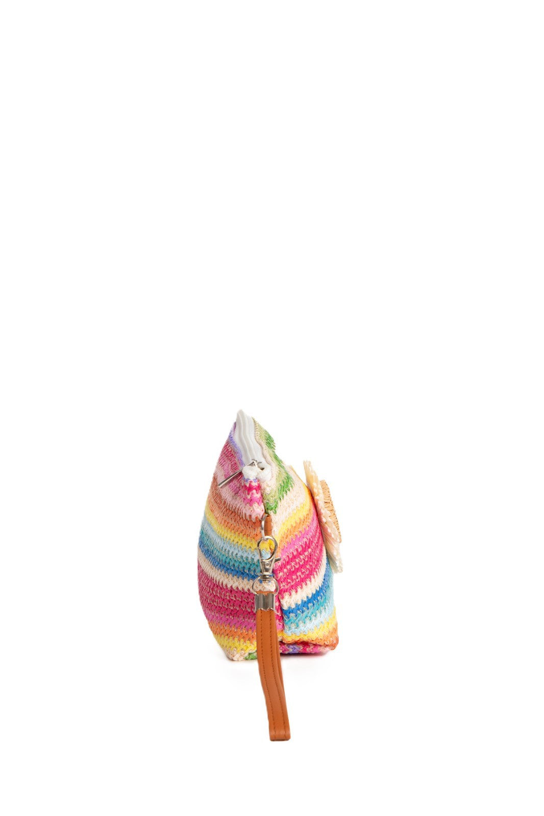 Large Travel Pouch with Multi-Colored Stripes and Daisy Pattern, Zipper Closure