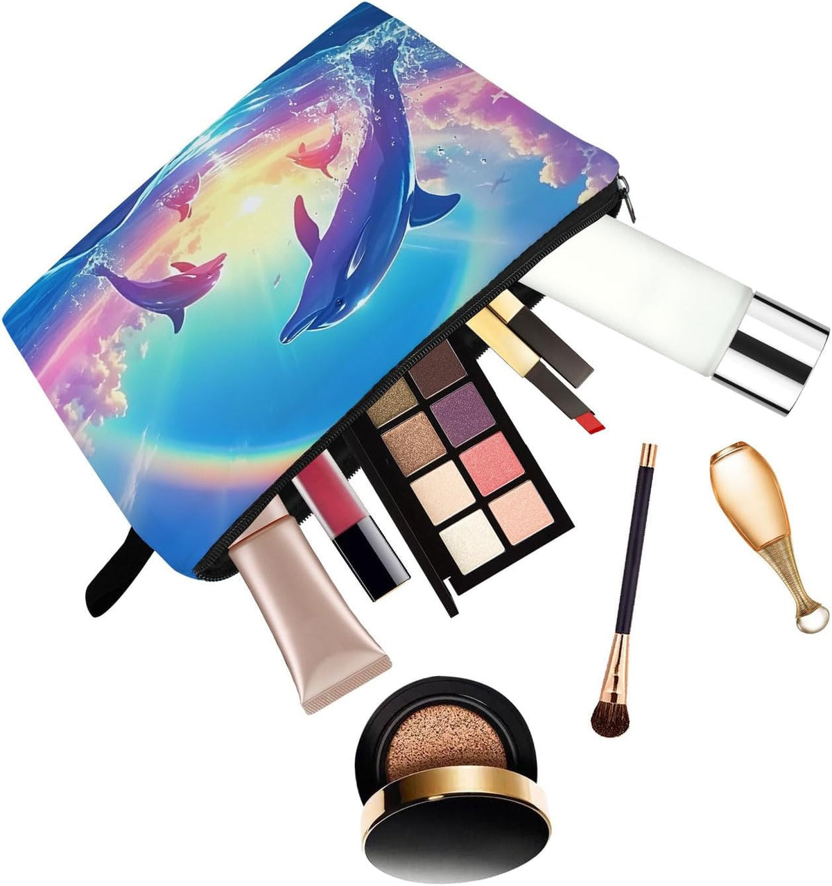Cute Dolphin Print Cosmetic Bag - Toiletry & Makeup Organizer, Small
