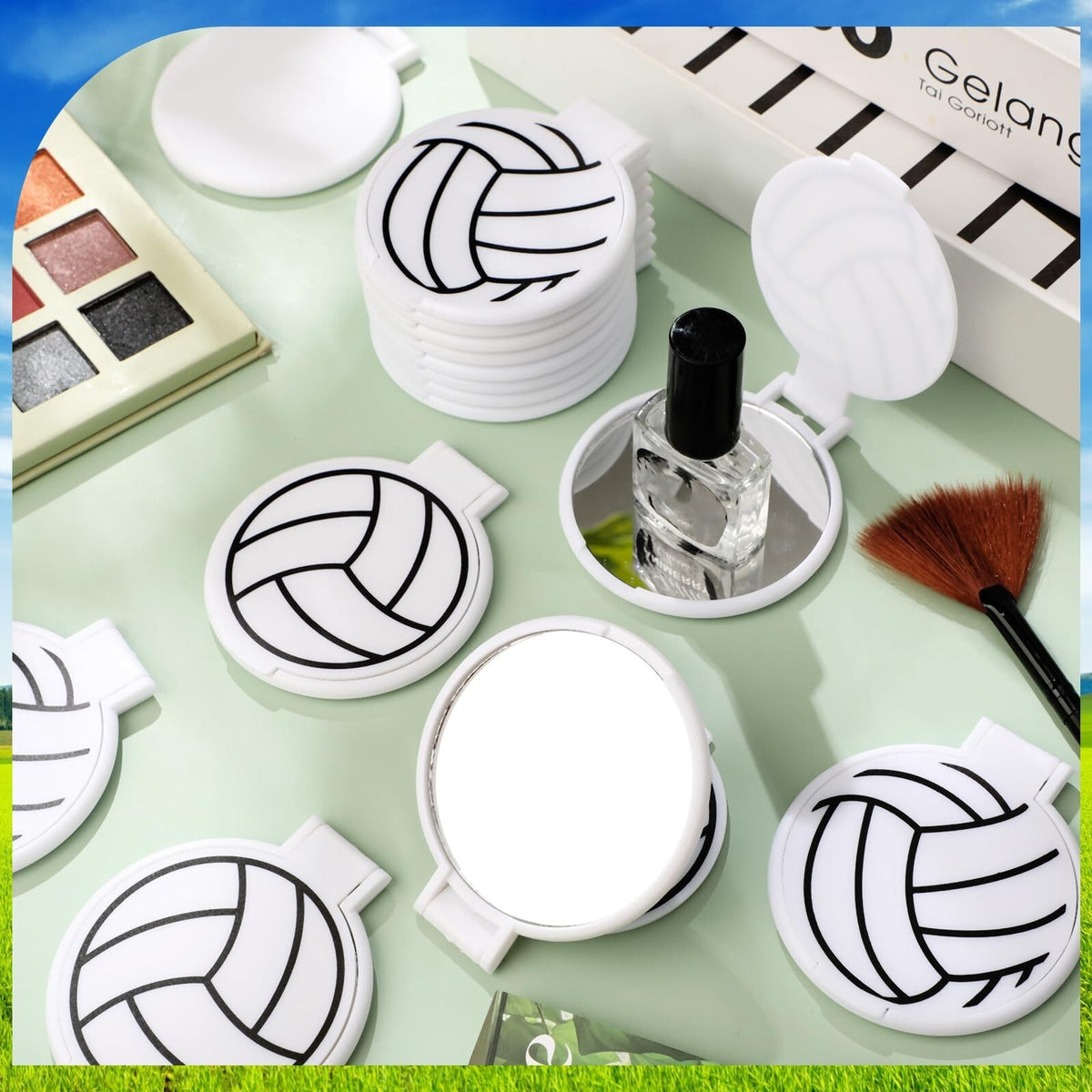 48 Pcs Volleyball Style Compact Mirrors Bulk for Women, Portable Folding Travel Mirrors