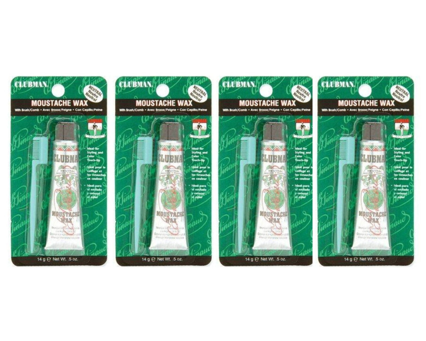 Moustache Wax Hang Pack Neutral 0.5 oz - 4 Pack with Applicator Brush