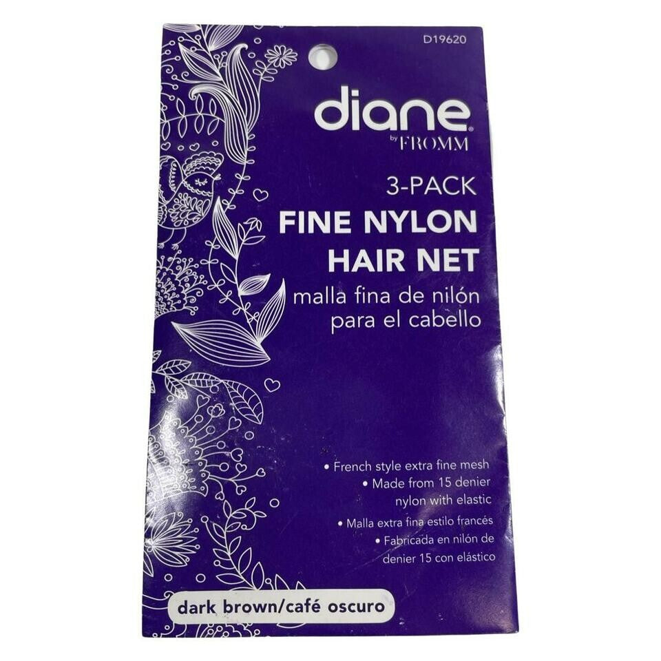 Diane 3-Pack Fine Nylon Hair Net French Elastic Dark Brown