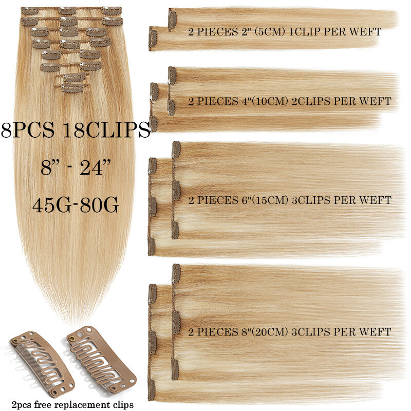 Clip-In Hair Extensions 7Pcs Full Head Real Remy 8-24in - 20in to 24in Lengths vary