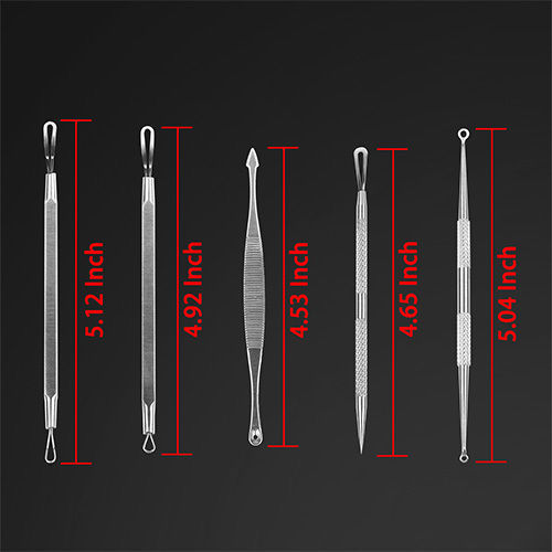 Professional Blackhead Extractor Set of 5 Skin Care Pimple Tools for Face & Body
