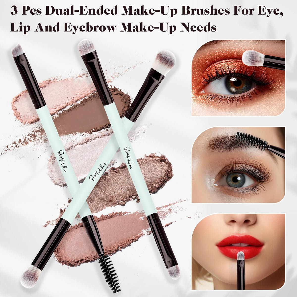 Dual-End Makeup Brush Set - 5 Pcs, Synthetic Bristles, Portable for Foundation, Eyeshadow, Blush