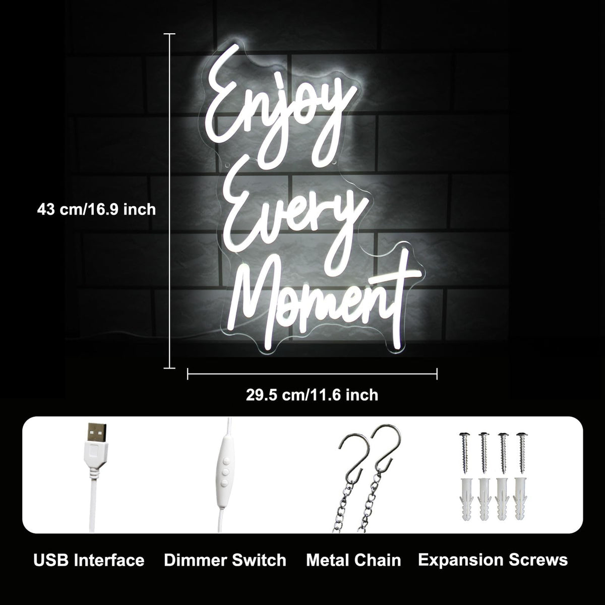 White LED Neon Wall Sign - Enjoy Every Moment Quote for Bedroom Bar Restaurant