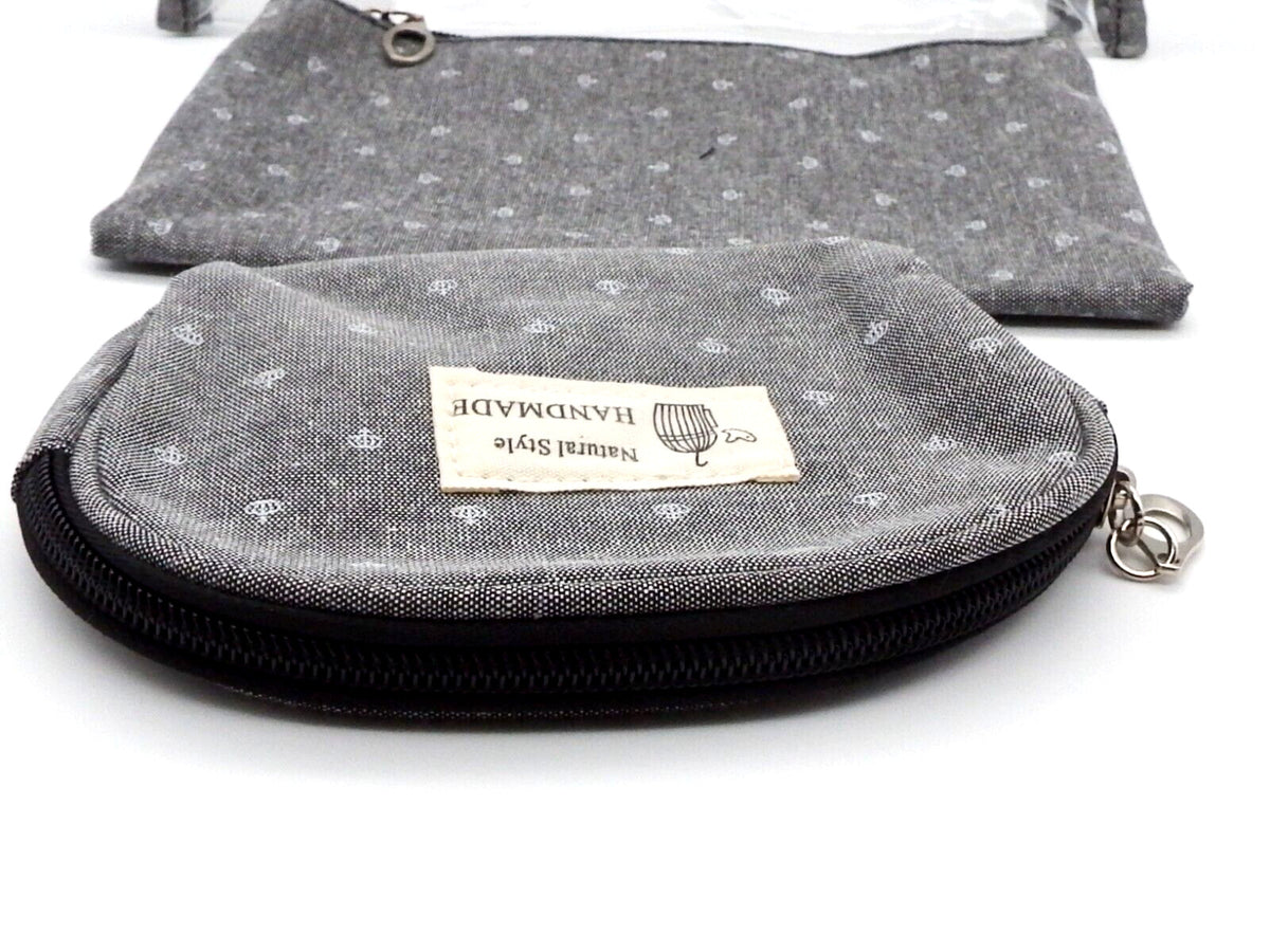 3 Piece Cosmetic Bag Travel Set with Zippered Pouches - Natural Style