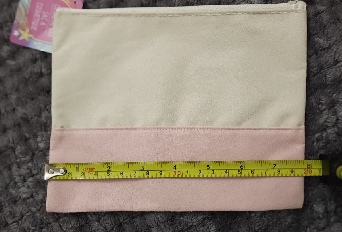 DIY Blank Cosmetic Make Up Toiletry Zipper Bag - 8x6 inch Cotton Canvas, Pink/Beige