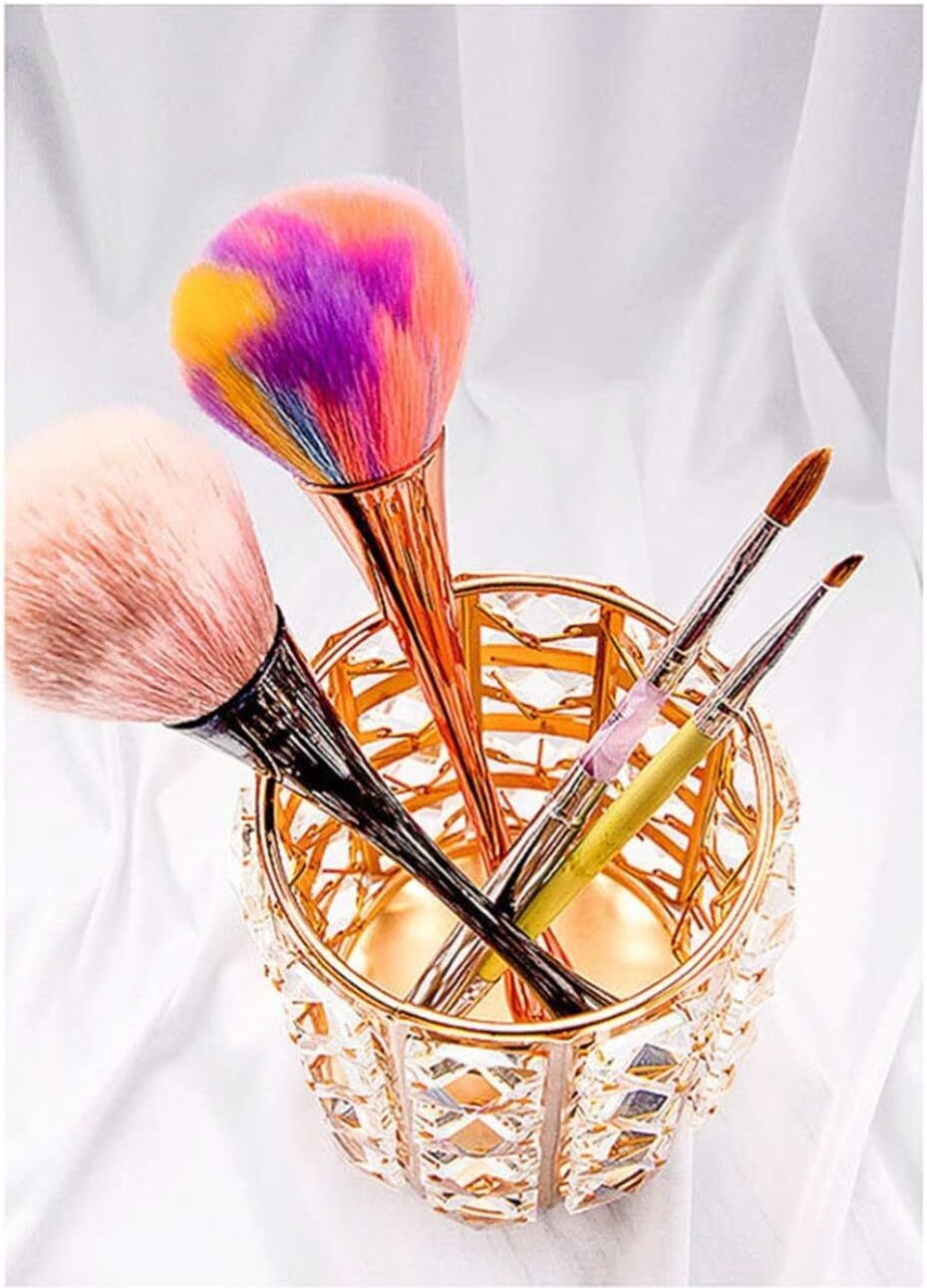 Gold Makeup Brush Holder Organizer Crystal Bling Pen & Cosmetic Storage