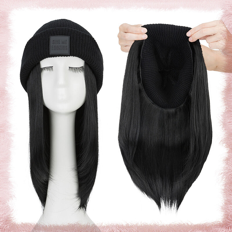 Women Knitted Wavy Wig Winter Beanie Hat - Long Curly Synthetic Hair