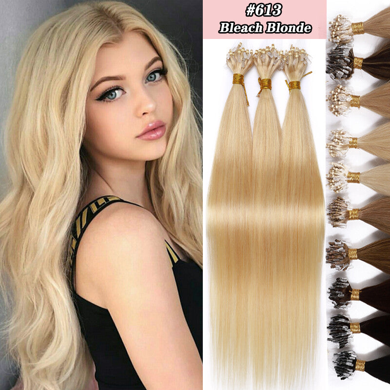 Micro Ring Hair Extensions - Remy Human Hair, Straight, Multiple Lengths & Colors