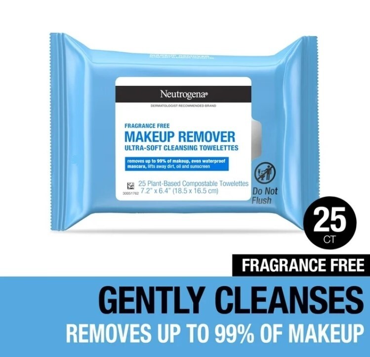 Makeup Remover Wipes Face Cleansing Towelettes Fragrance-Free 25 Count 2 Pack