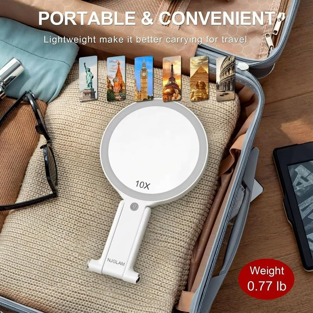 Double-Sided LED Makeup Mirror 1X 10X Magnification with 3 Light Modes
