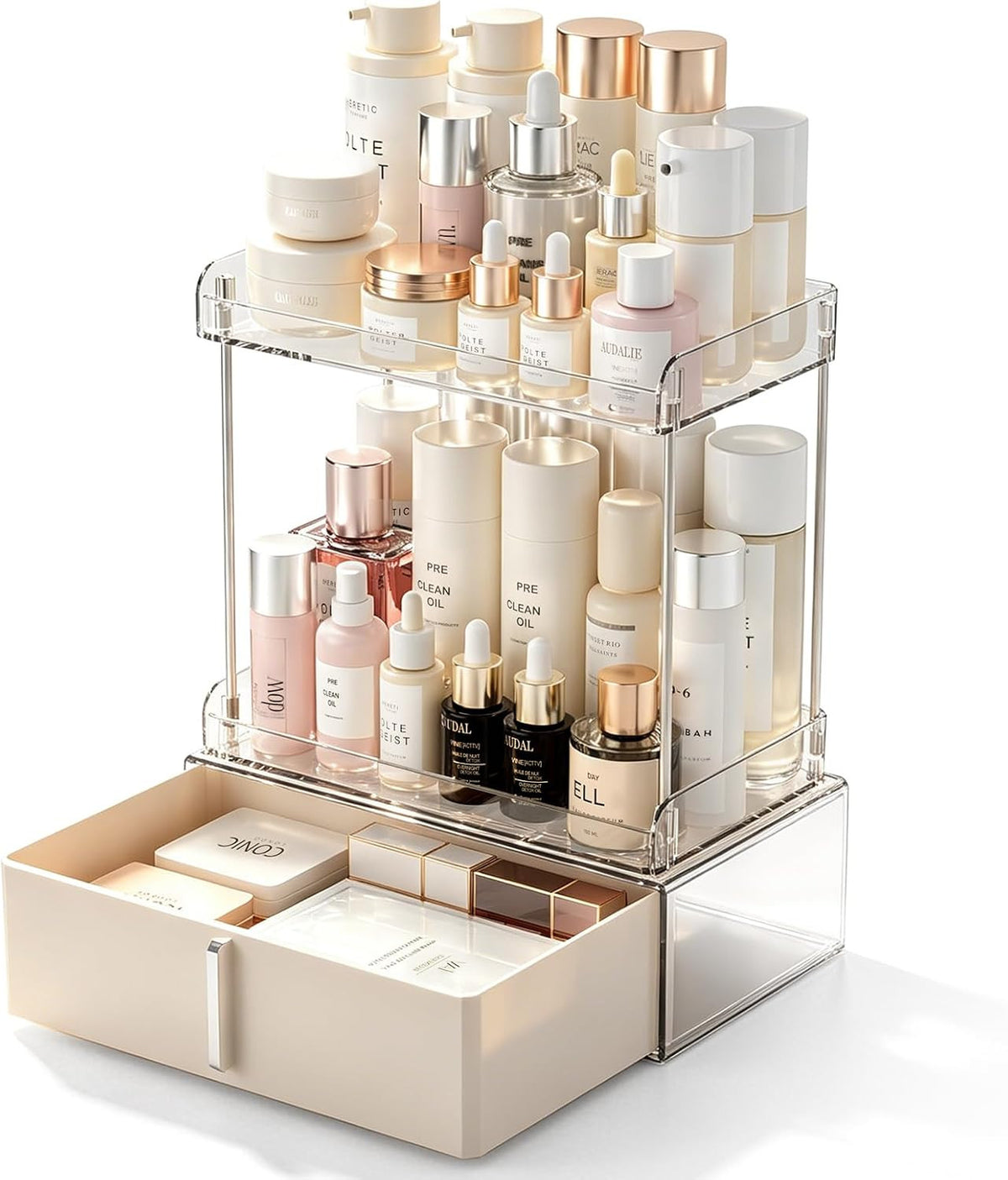 Large Capacity 2-Tier Makeup & Skincare Organizer for Vanity