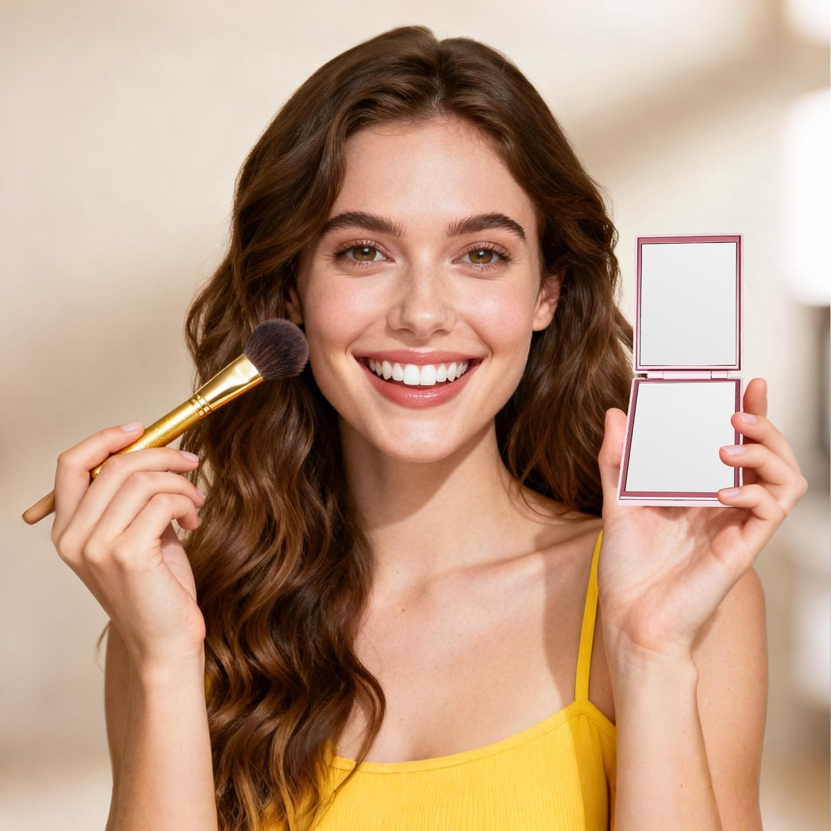 Portable Travel Compact Mirror with 1x/3x Magnification Pink