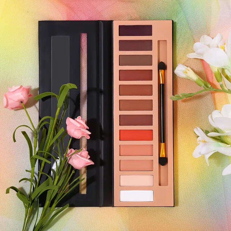12-Color Matte Eyeshadow Palette with Brush - Eye Makeup Kit