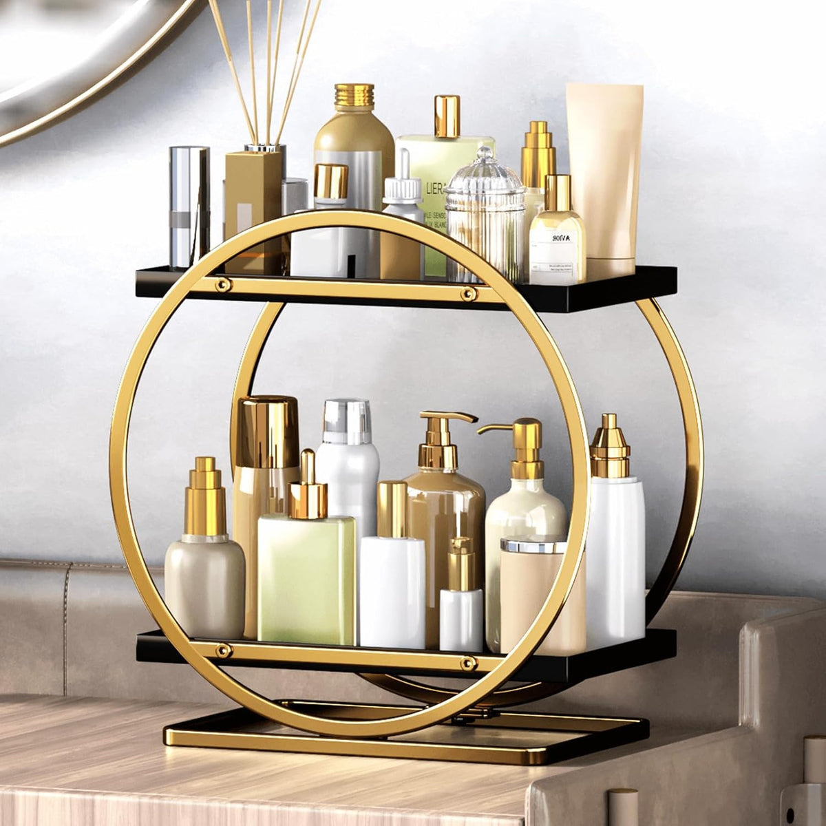 2-Tier Makeup Organizer for Vanity and Bathroom Countertop Storage