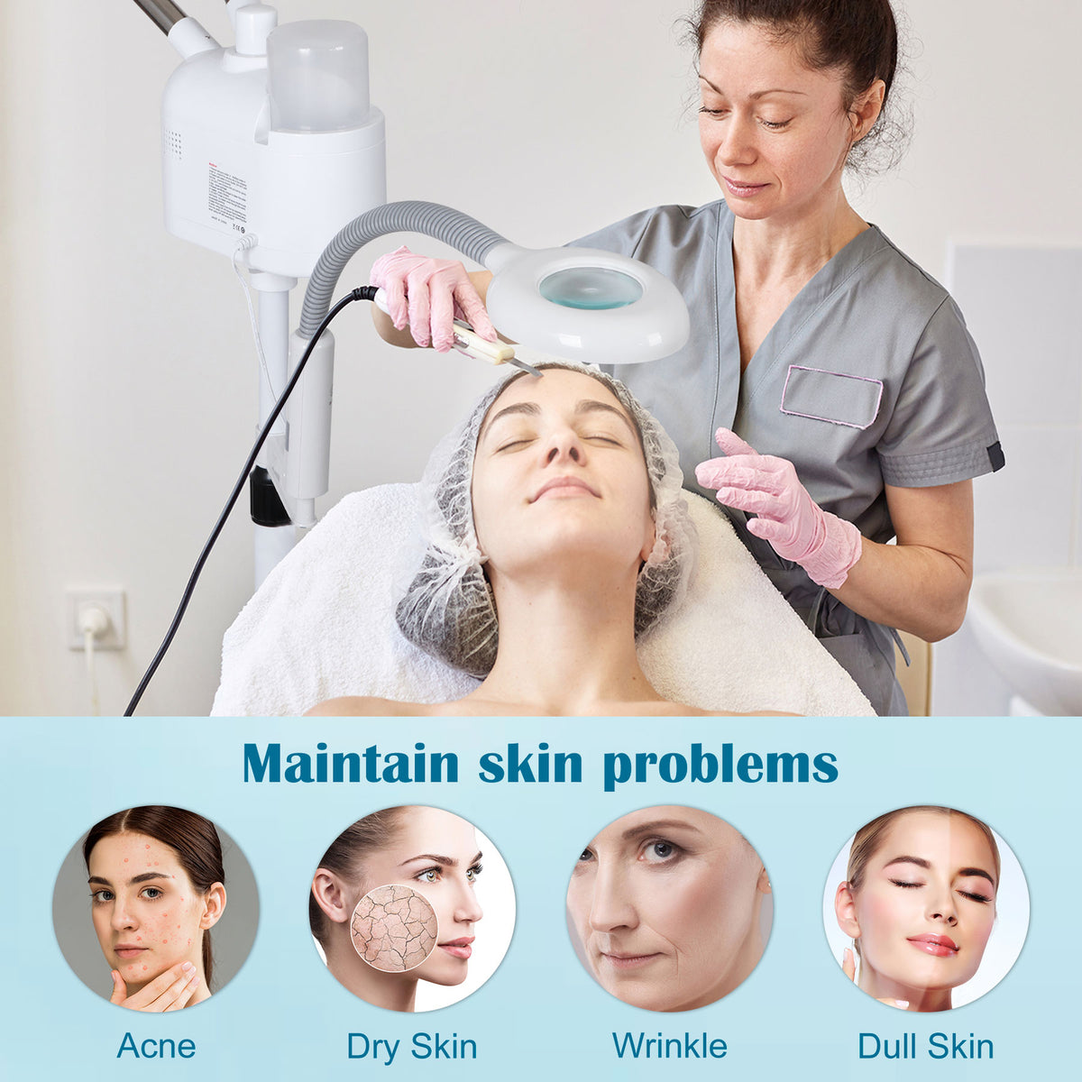 Facial Steamer with Magnifying Lamp 3-in-1 Ozone Spa Skin Care Machine