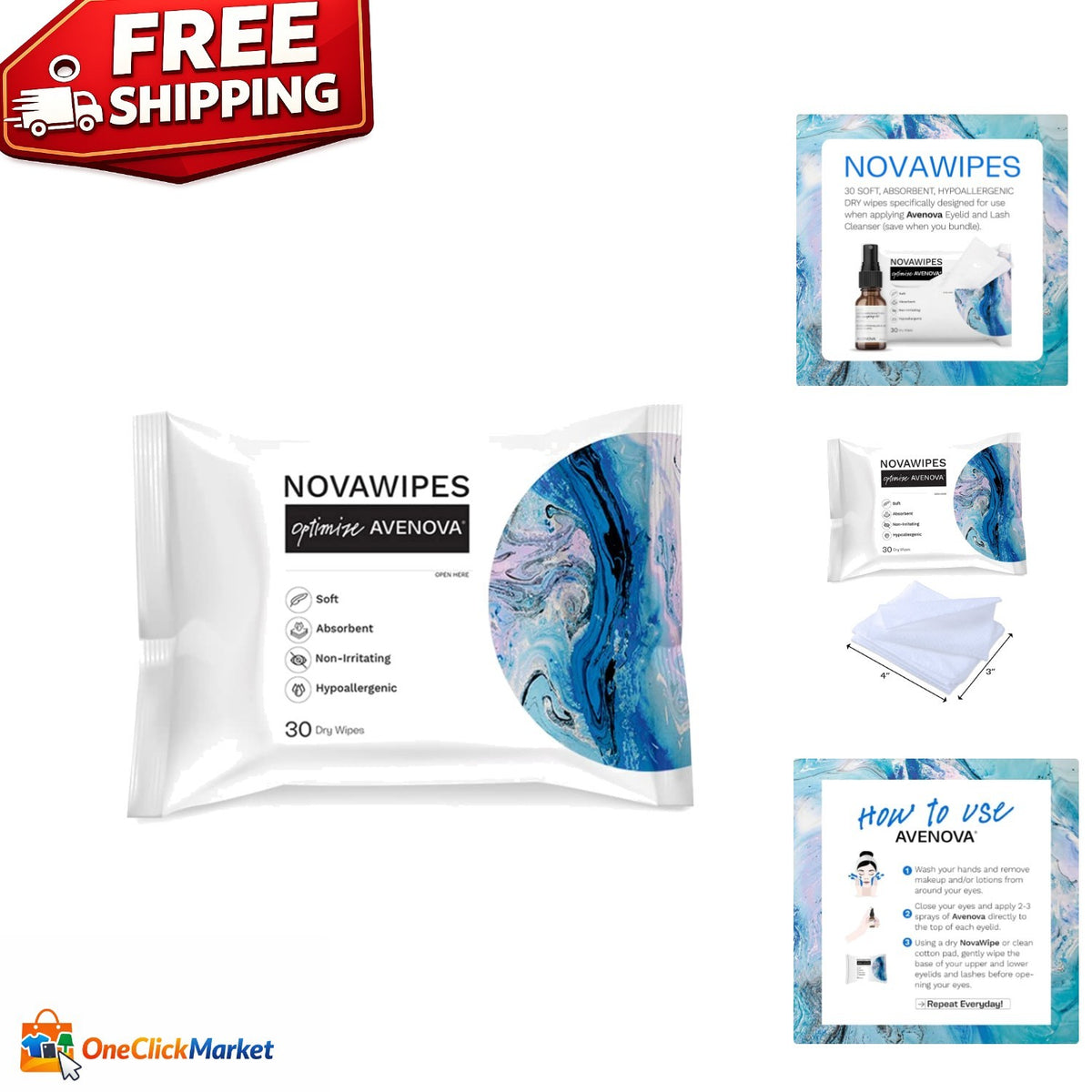 Hypoallergenic Dry Eyelid Wipes - Multi-Layer Cleansing, 30 Count