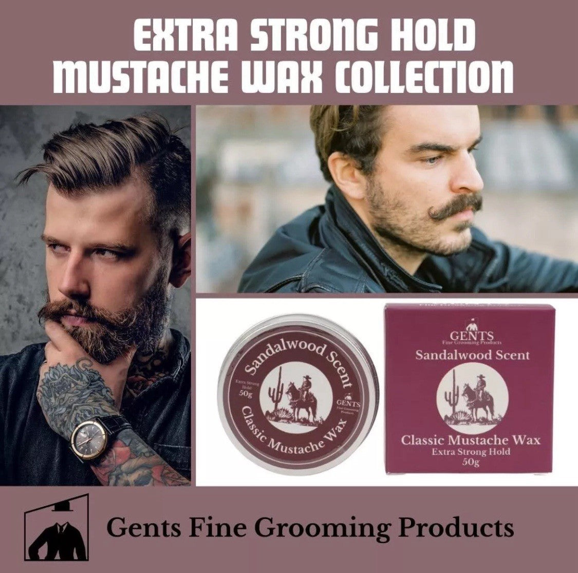 Strong Hold Sandalwood Mustache Wax & Comb Set - Grooming & Styling 50g