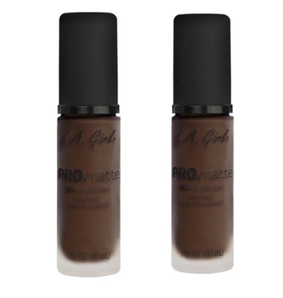 L.A. Girl Pro Matte HD Foundation Ebony 1 oz Pack of 2 - Flawless Face Makeup