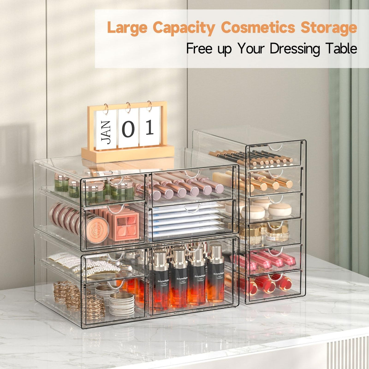 Acrylic 13-Drawer Makeup Organizer Set - 3 Pack Desk & Vanity Storage