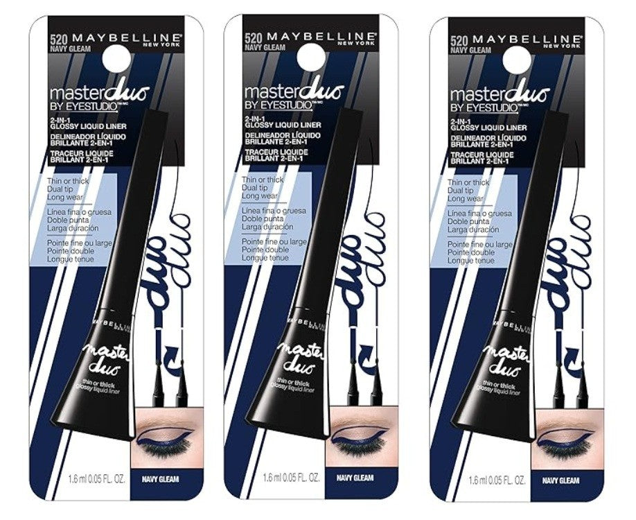 Maybelline Master Duo 2-in-1 Glossy Liquid Eyeliner Navy Gleam Pack of 3