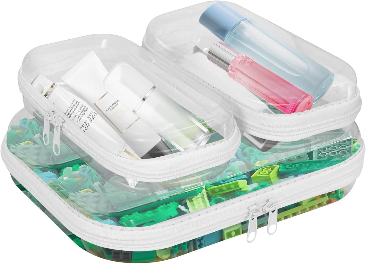 Clear Hard Shell Zipper Cases Set of 3 Waterproof Plastic Organizer Bags