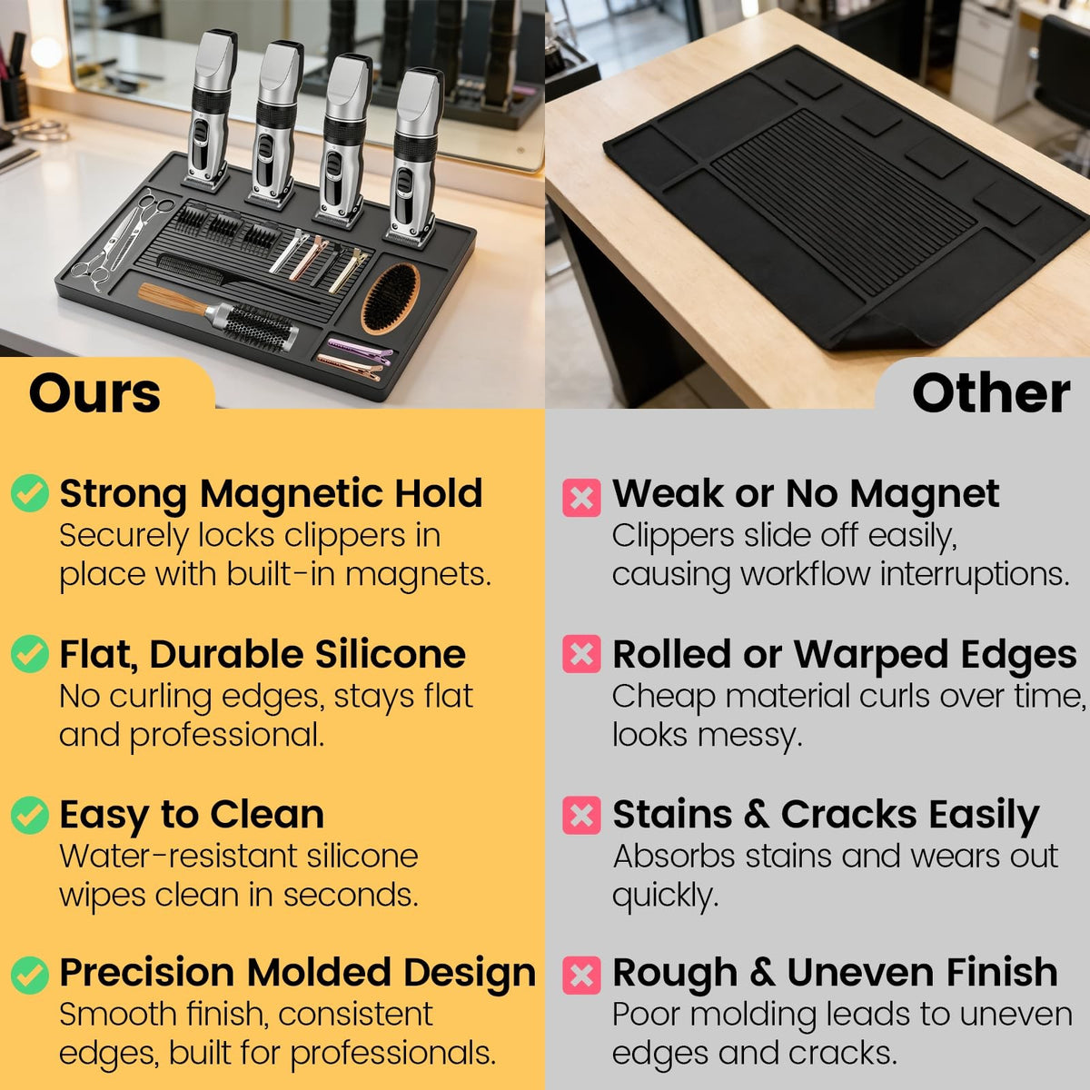 Magnetic Barber Mat for Clippers and Tools - 17.7 x 11.8 Inch, Black