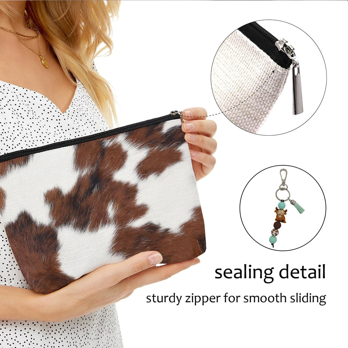 Multicolor Cow Fur Print Makeup Bag for Women 9x7 Inches - Durable Travel Cosmetic Organizer