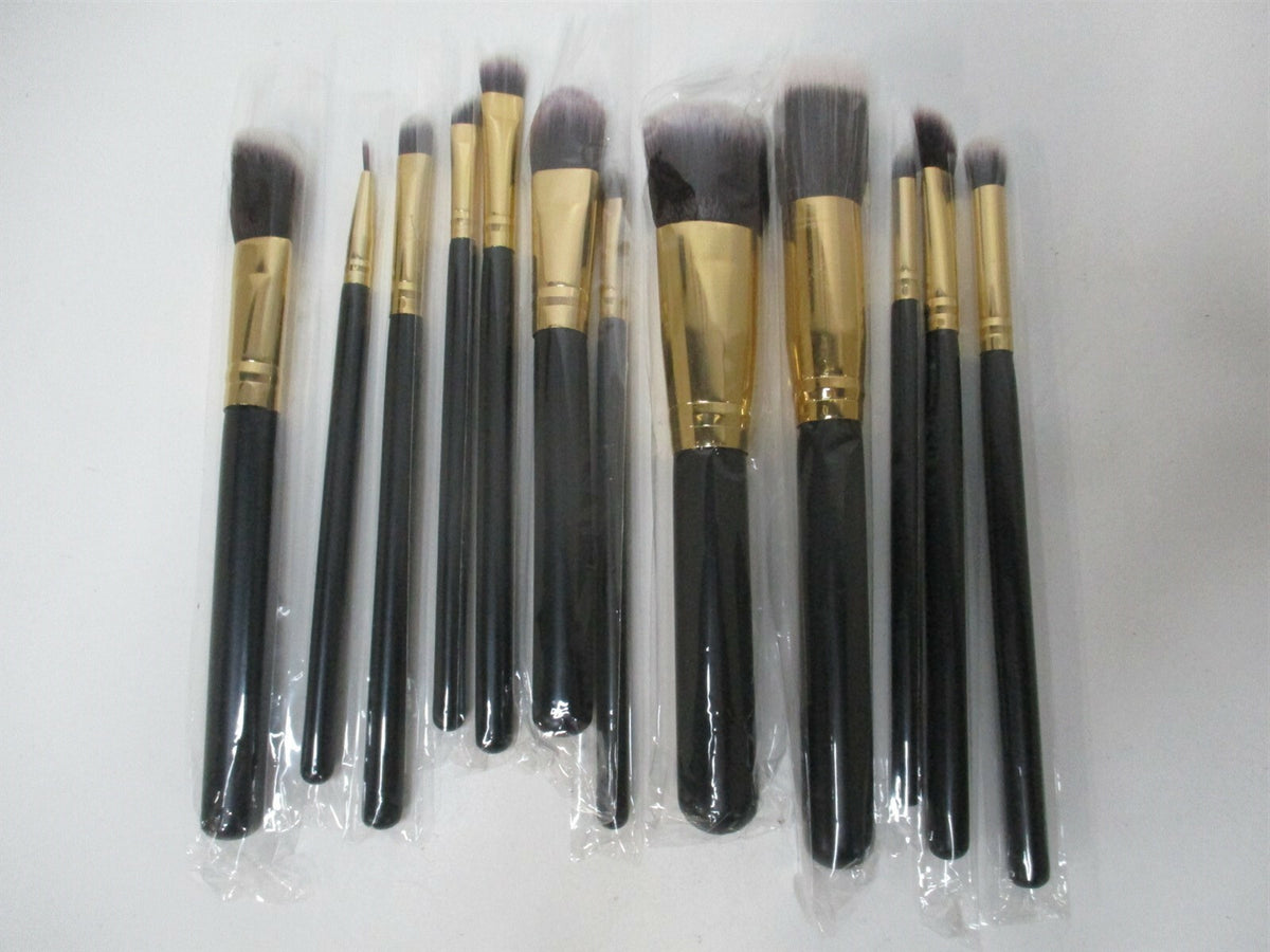 Professional Makeup Brush Set 12 Pieces Black and Gold Handles