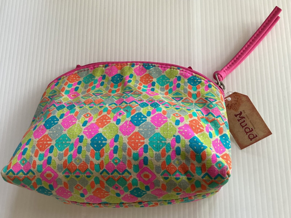 Pink Owl Cosmetic Case - Canvas & Faux Leather Makeup Bag with Zipper, 7 Inches