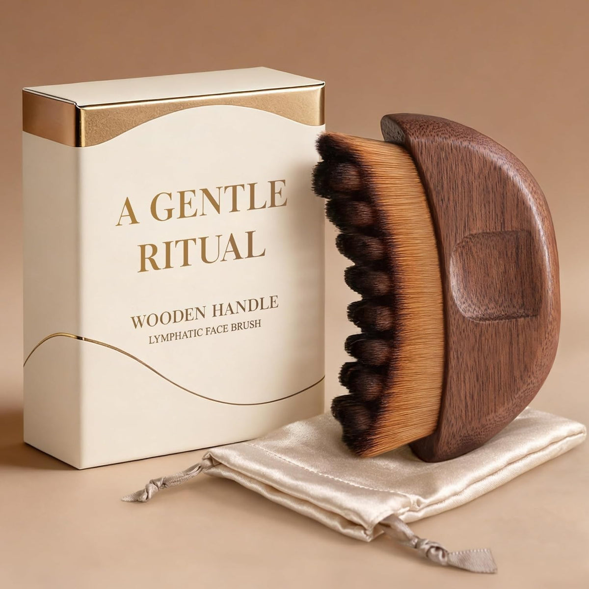 Lymphatic Contour Face Brush with Wooden Handle for Drainage & Sculpting