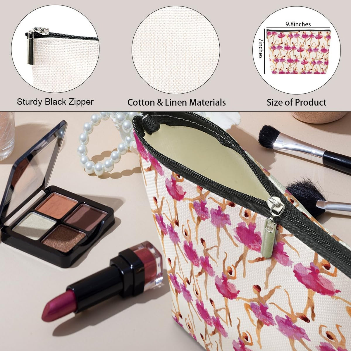 Watercolor Makeup Bag for Dance Gifts Ballet Lovers Travel Toiletry Bag