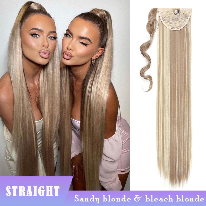 Thick Clip-In Ponytail Hair Extension - Fake Human Hair, Wavy & Straight