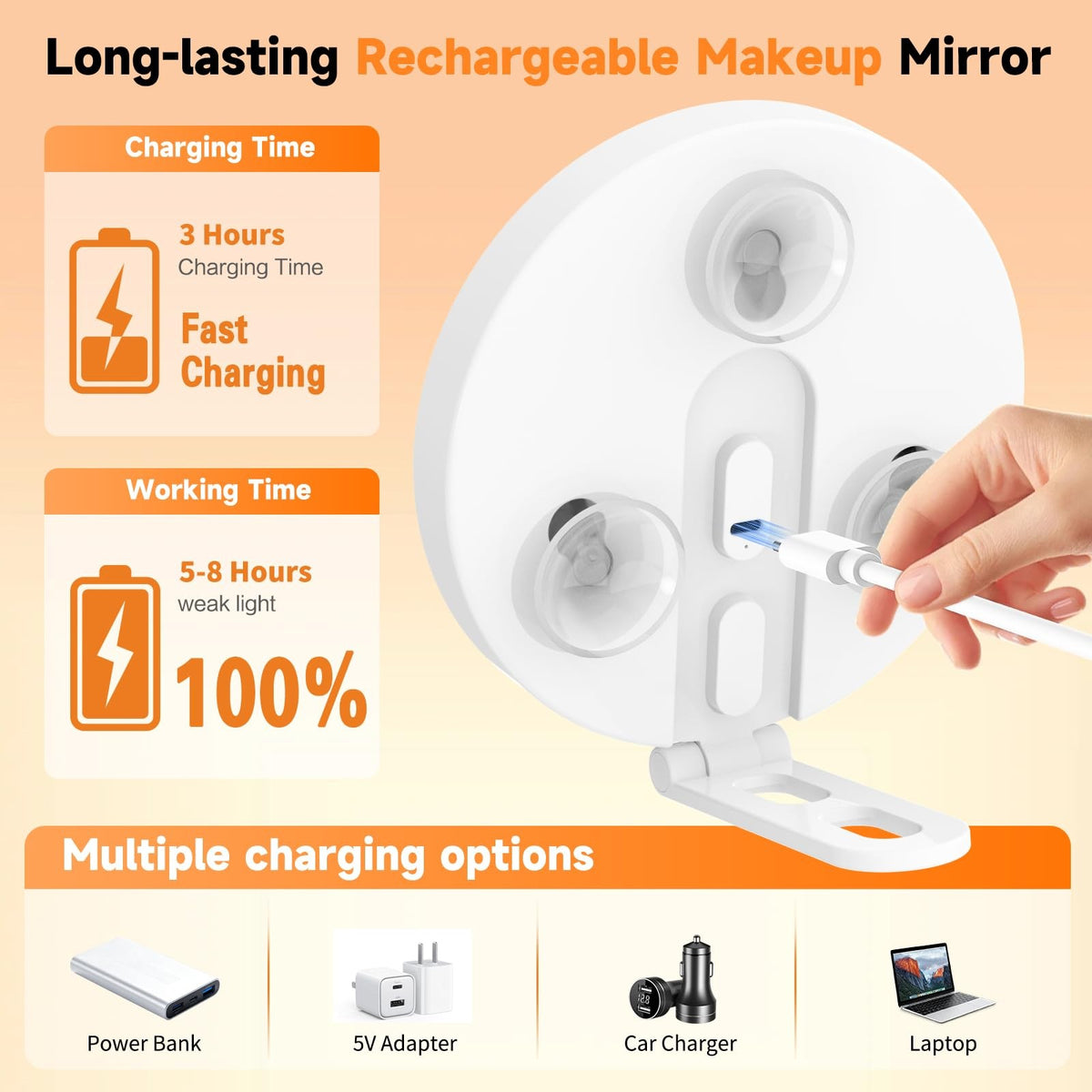 Portable 4-in-1 Lighted Makeup Mirror with 10X Magnification and 3 Color LED Lights