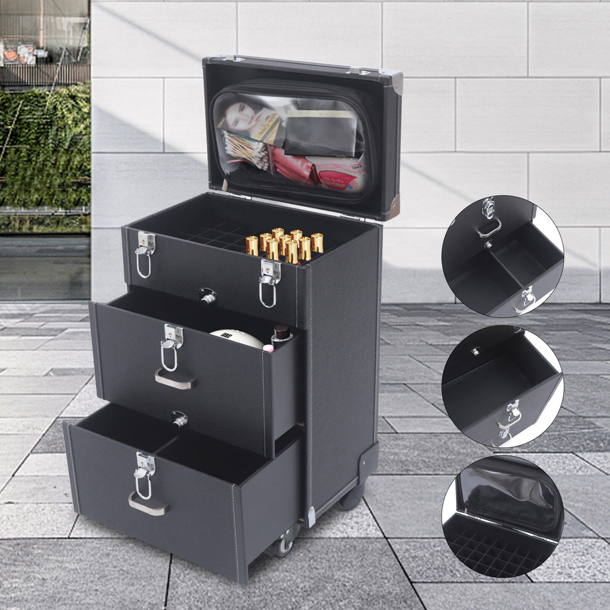 3-Tier Rolling Makeup Train Case with Nail Polish Storage Organizer