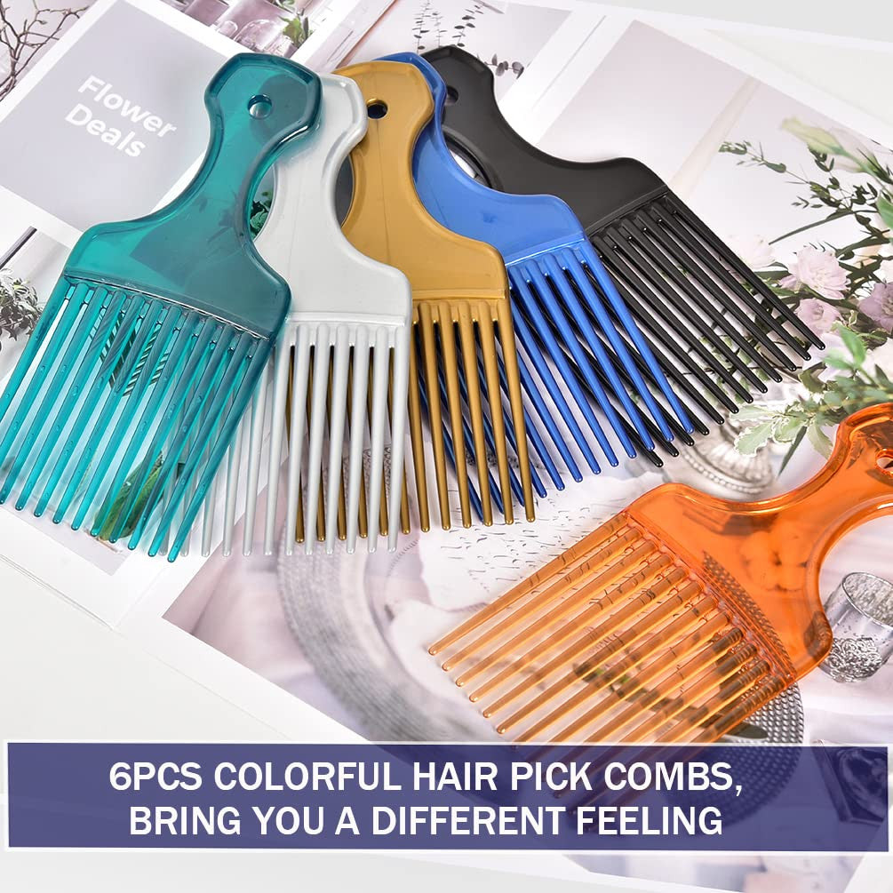 6-Pack Wide Tooth Afro Hair Picks for Curly & Thick Hair Styling
