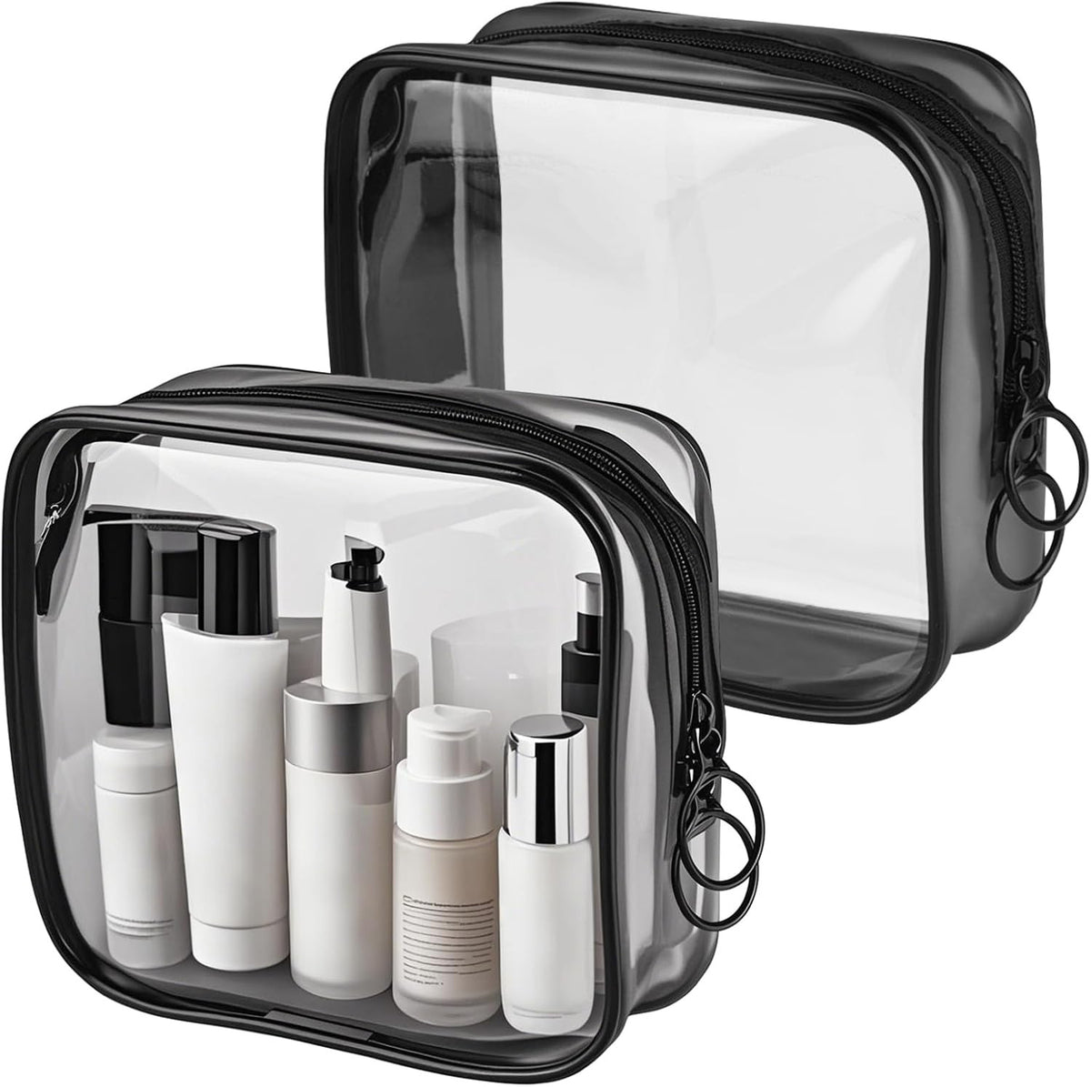 Small Clear Travel Toiletry Bag with Zipper TSA Approved Waterproof Makeup Organizer - Black