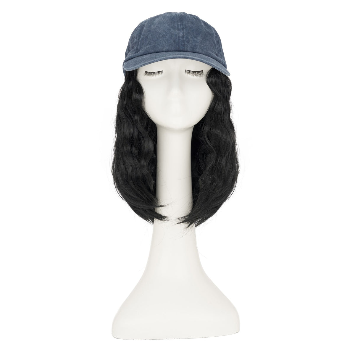 8-Inch Curly Baseball Cap with Synthetic Ponytail Hair Extensions - Natural Look