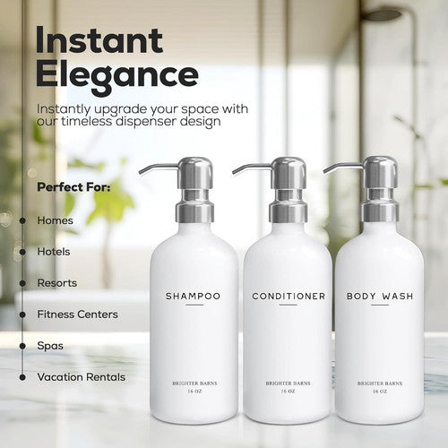 White Shampoo and Conditioner Dispenser Set by Brighter Barns - Shower