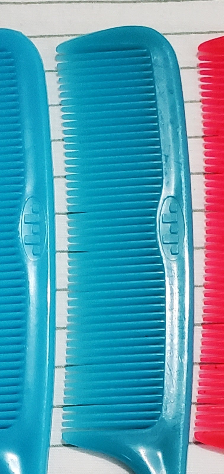 Vintage Tip Top Unbreakable Hair Combs 8 Inch - Blue & Red Set