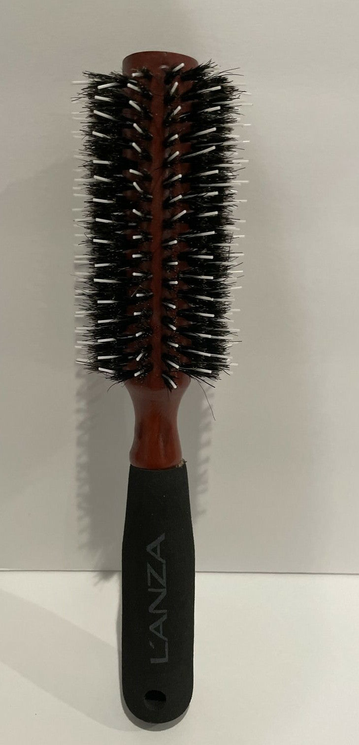 Lanza Boar Nylon Bristle Round Hair Brush 2.2 Inch with Wooden Handle