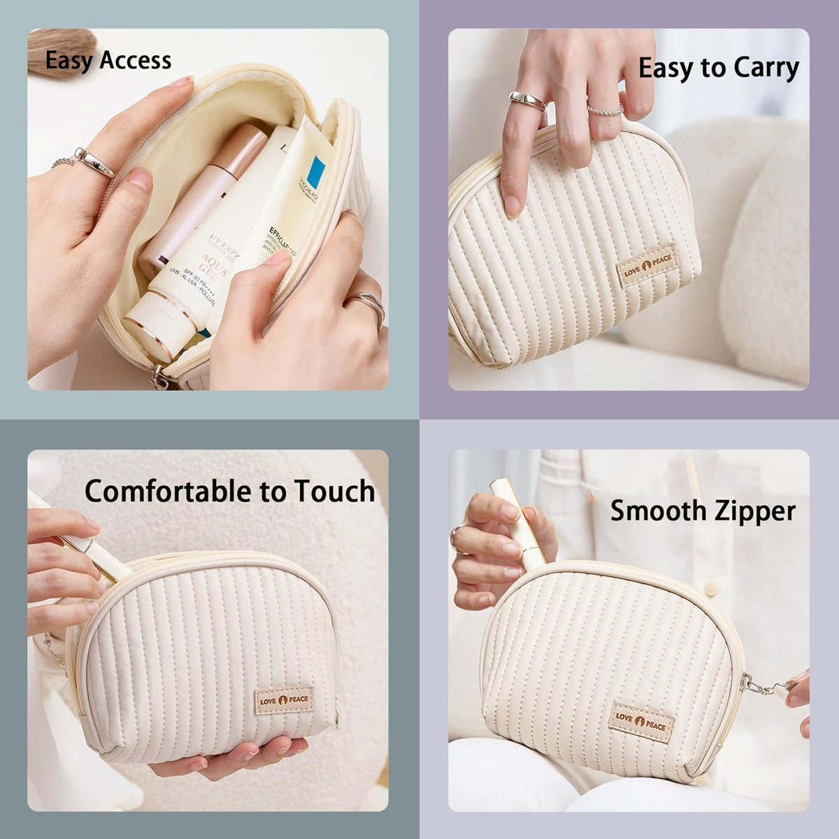 Mini Waterproof Makeup Bag for Purse Travel Organizer - Beige