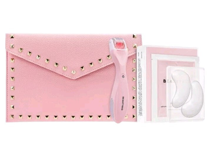 GloPRO Micro-Needling Device & Bright Eyes Eye Patches Set with Pink Clutch