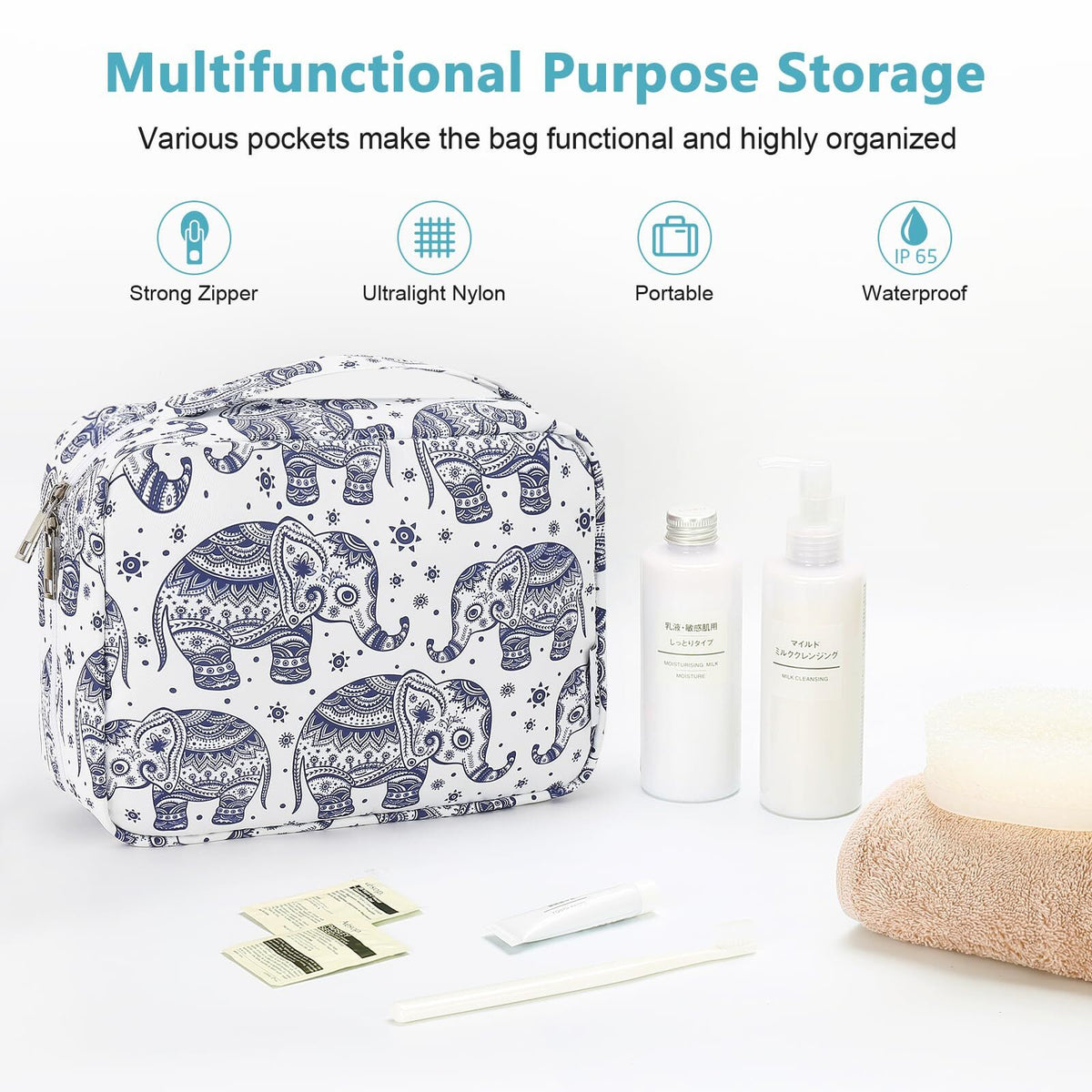 Large Portable Hanging Toiletry Bag with Sturdy Hook for Travel & Men & Women