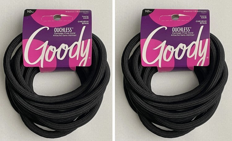 GOODY OUCHLESS THICK HAIR BLACK NO METAL ELASTICS TIES 20 COUNT 10