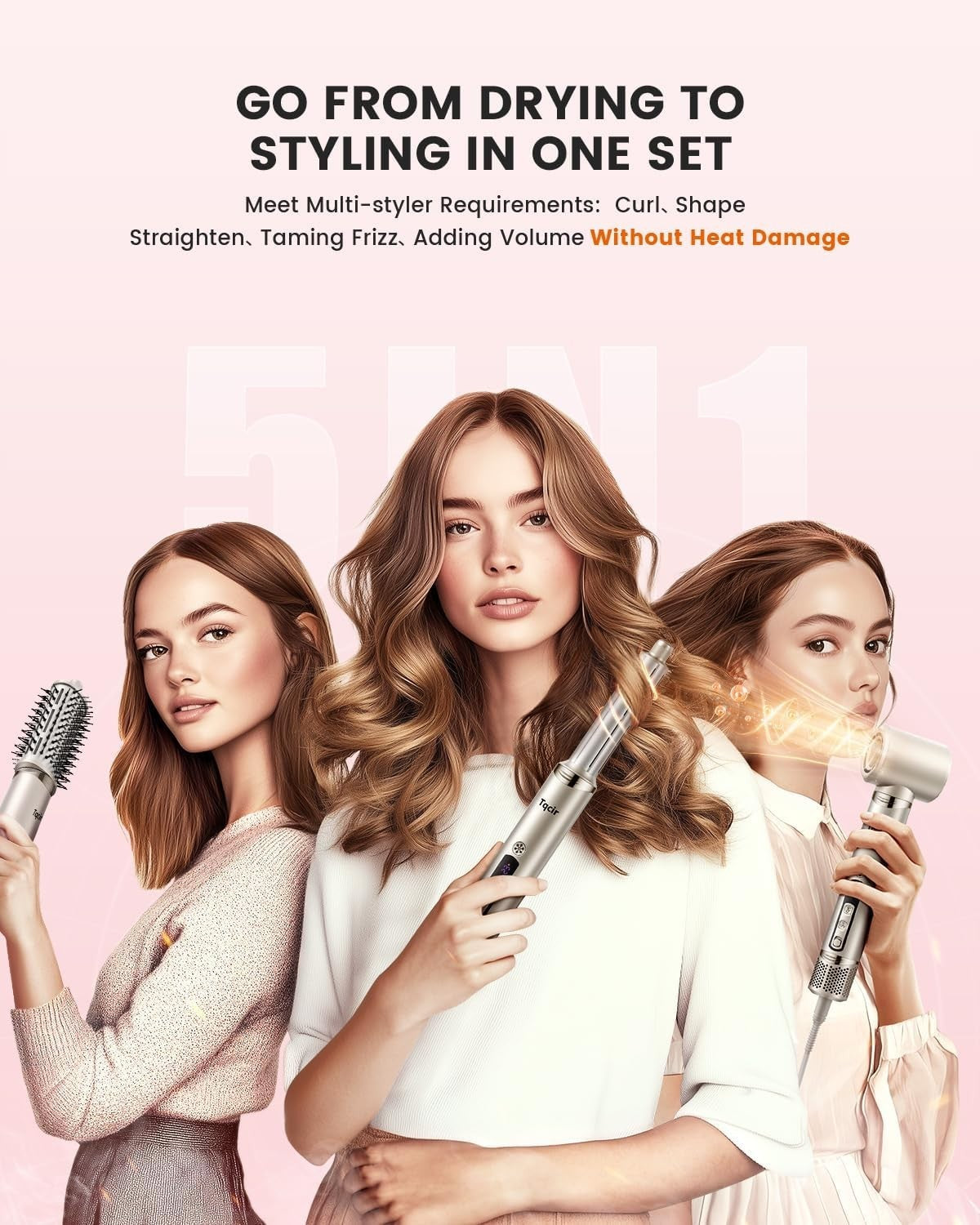 5-in-1 Professional Hair Dryer Brush - Multi-Styler with Auto-Wrap Curling